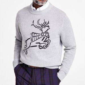 NWT Macy’s Club Room Men’s Gray Crewneck Sweater with Stag Design